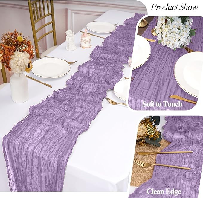 20 Pack Cheesecloth Table Runner Light Purple, Rustic Boho Gauze Fabric Table Runner Romantic Table Runner For Wedding, Festival, Birthday, Anniversary, Dinner and Outdoor Events (17.7 x 108 inch)