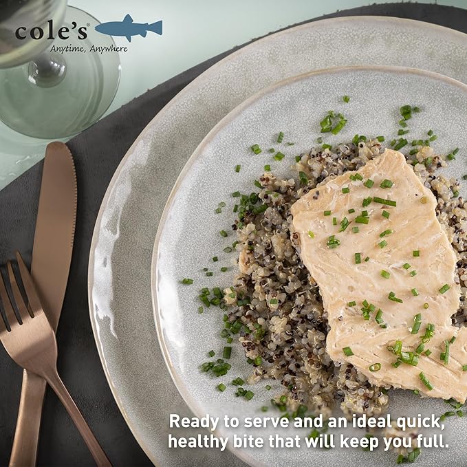 COLE’S - Patagonian Smoked Salmon Fillet with Quinoa| Ready to Eat Meal | 5.6 oz Hand-Packed Canned Fish | 19g Protein | High in Vitamin D | 1 Unit
