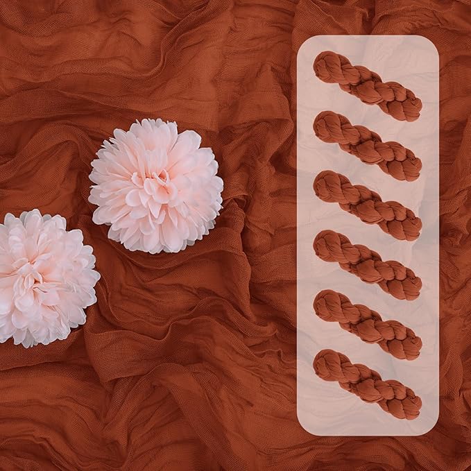 Aktor 6 Pack Terracotta Cheesecloth Table Runner 10Ft Gauze Table Runner Boho Semi Sheer Cheese Cloth Fabric Runners for Wedding Birthday Baby Shower Party Table Decoration（Terracotta）