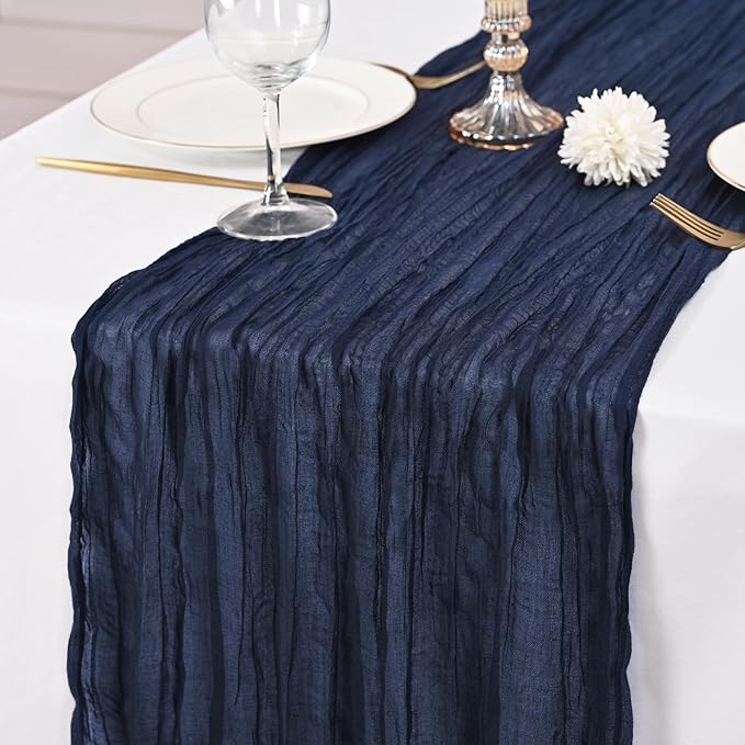 24 Pack Navy Blue Table Runners 10Ft Cheesecloth Table Runner Rustic Gauze Table Runner Romantic Long Sheer Fabric Cheese Cloth Table Runner for Wedding Party Bridal Baby Shower