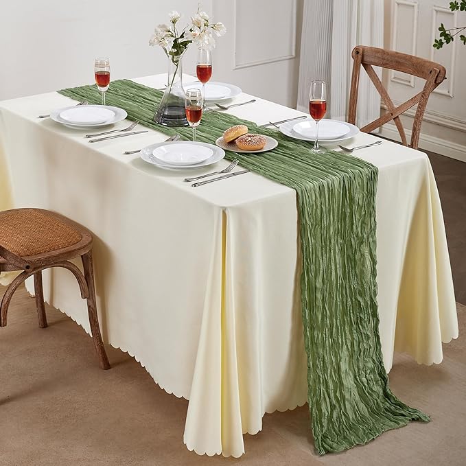 Sage Green Christmas Cheesecloth Table Runner 10FT Long Boho Gauze Table Runner Rustic Sheer Runner for Wedding Bridal Baby Shower Birthday Party Table Decor Home Christmas Decorations（6 Pack）