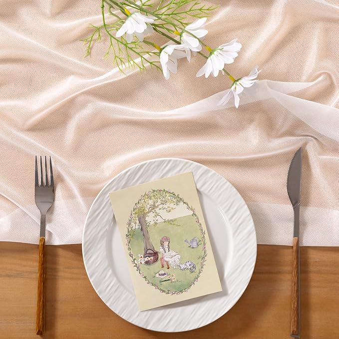 Socomi 10pcs White Gauze Table Runner Chiffon Like Wedding Table Runner 120 inches Long Boho Rustic for Bridal Shower Decorations Baby Shower