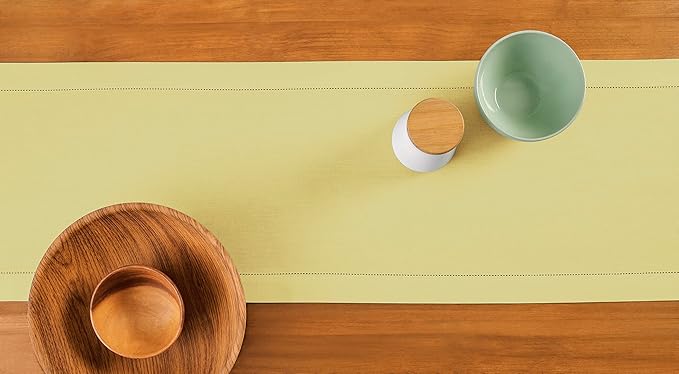 Solino Home Yellow Table Runner 48 Inches - Cotton Linen Hemstitch Coffee Table Runner 14 x 48 Inch Ideal for Dresser Tables