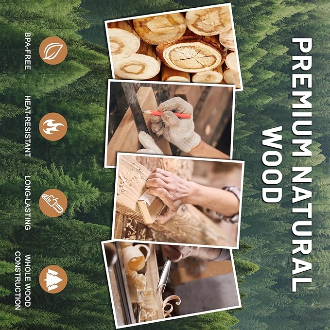 Unokit Cooking Utensils Set for Kitchen - 8 Piece Nonstick Natural Teak Wooden Spoons for Cooking, Comfort Grip Kitchen Utensils Set, Teak Wooden Utensil Set with Holder and Spoon Rest