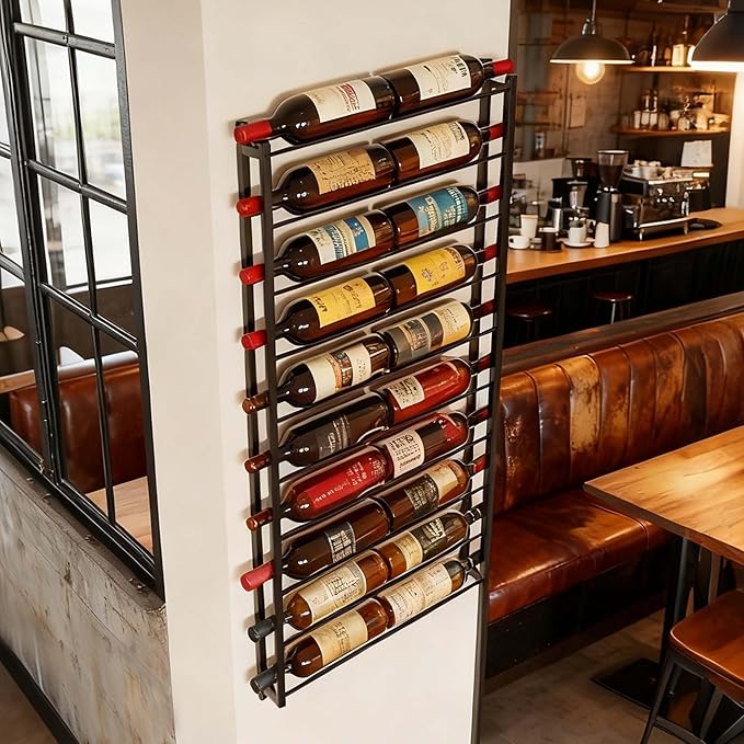 FLstudio Wall Mount Wine Rack: 20 Bottle Wall Wine Rack - Large Wine Storage Organizer Display Holder, Black Metal Wine Bottle Shelf for Bar, Kitchen, Cellar, Dining Room