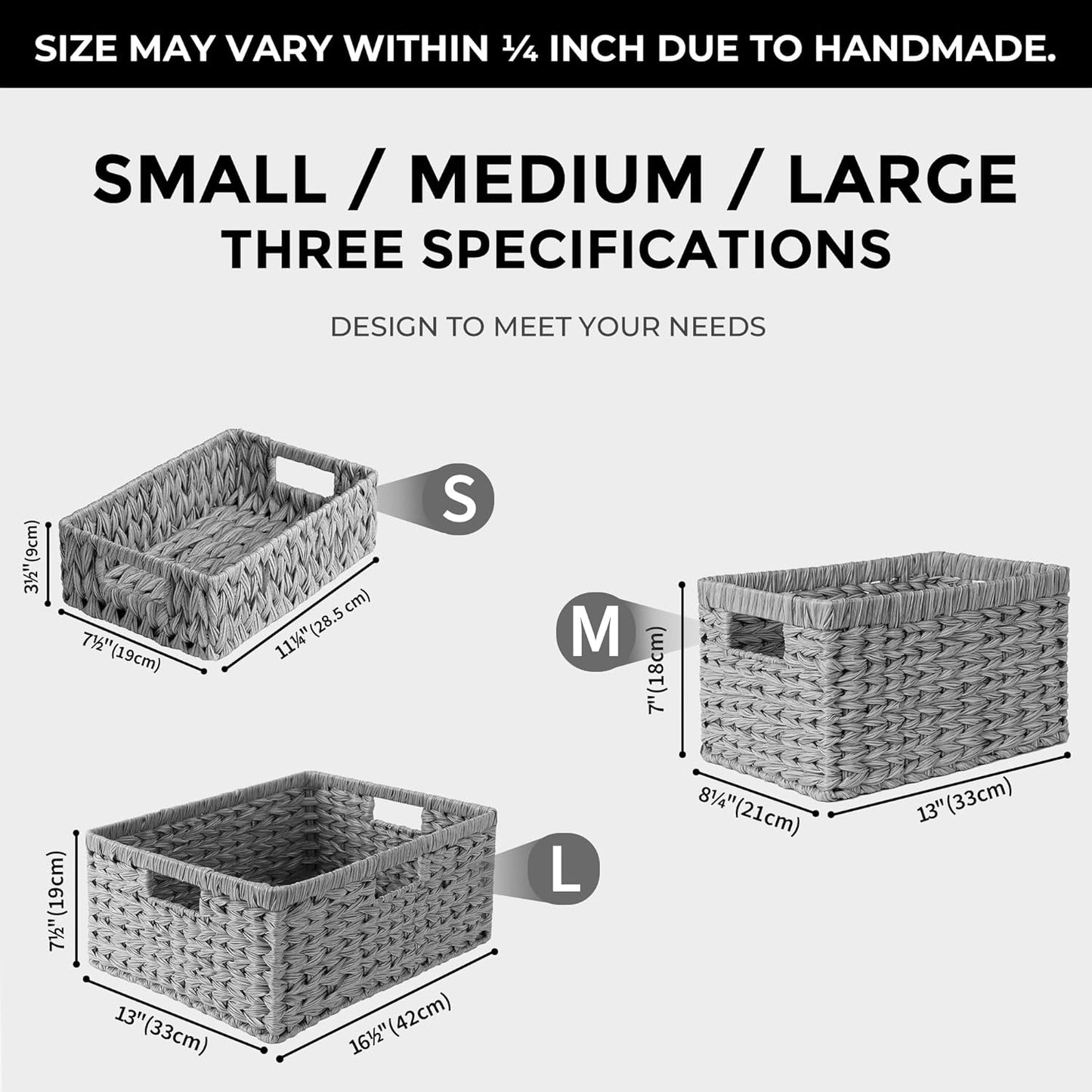 GRANNY SAYS Wicker Baskets for Storage, Waterproof Rattan Storage Baskets, Odorless Wicker Basket with Handles, Decorative Storage Containers, Gray Basket for Pantry Storage, 2-Pack