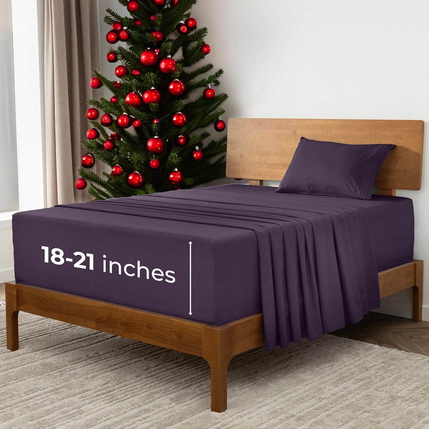 Mellanni Extra Deep Twin XL Sheets - 3 PC Iconic Collection Bedding - Hotel Luxury, Ultra Soft, Cooling Bed Sheets - Wrinkle, Fade, Stain Resistant (Twin Extra Long, Purple)