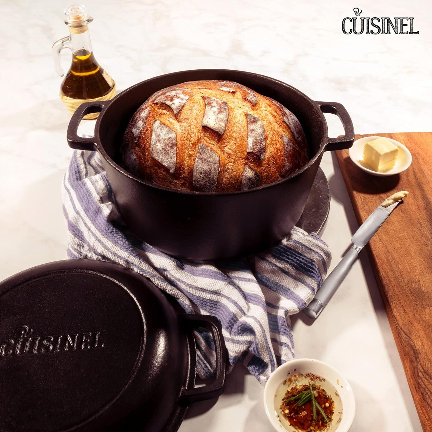 Cast Iron Double Dutch Oven - Pre-Seasoned 5-Quart Set – 2-in-1 Multi-Cooker: 5-Qt Deep Pot + 10" Skillet - Frying Pan Converts to Lid of Combo Dutch Oven – Grill, Stove Top, BBQ and Induction Use