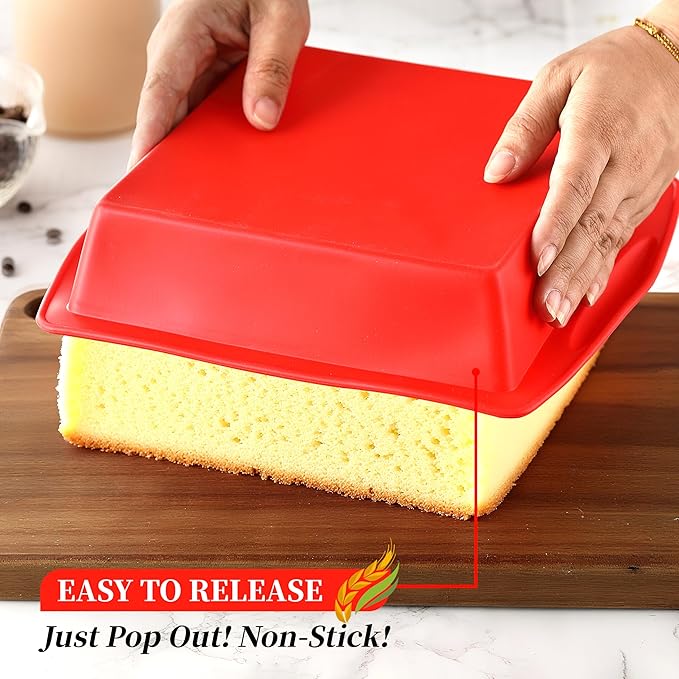 Silicone Square Brownie Pan 2 Pack, 8x8 Baking Pan for Brownies, Cakes, Bread, Pie & Lasagna – BPA Free, Heat Resistant, Flexible Silicone baking mold, Oven, Microwave, Dishwasher Safe