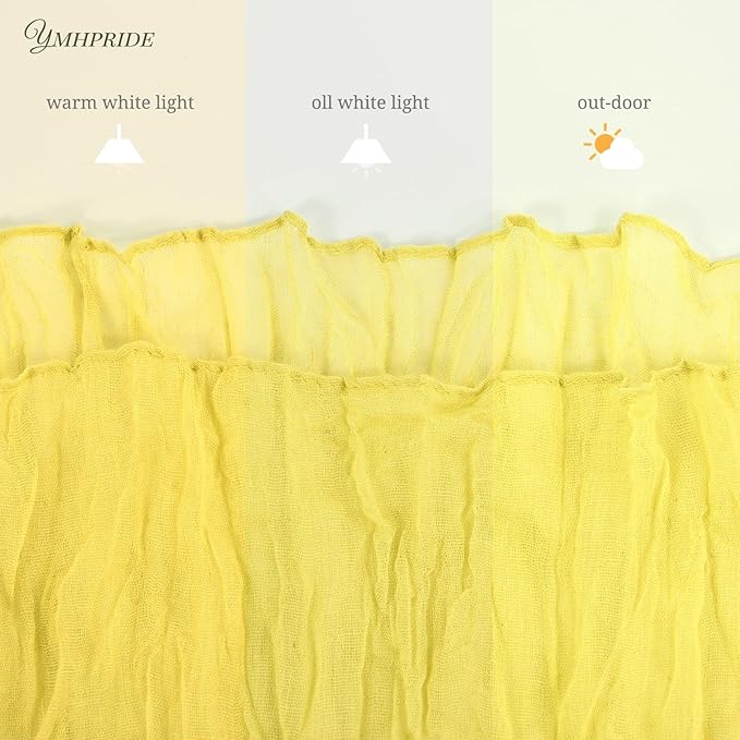 12 Pack Cheesecloth Table Runner 35 x 70 inch Long Boho Cheese Cloth Gauze Table Runners Semi Sheer Table Runner for Wedding Decor, Bridal Shower, Birthday Party (Yellow)
