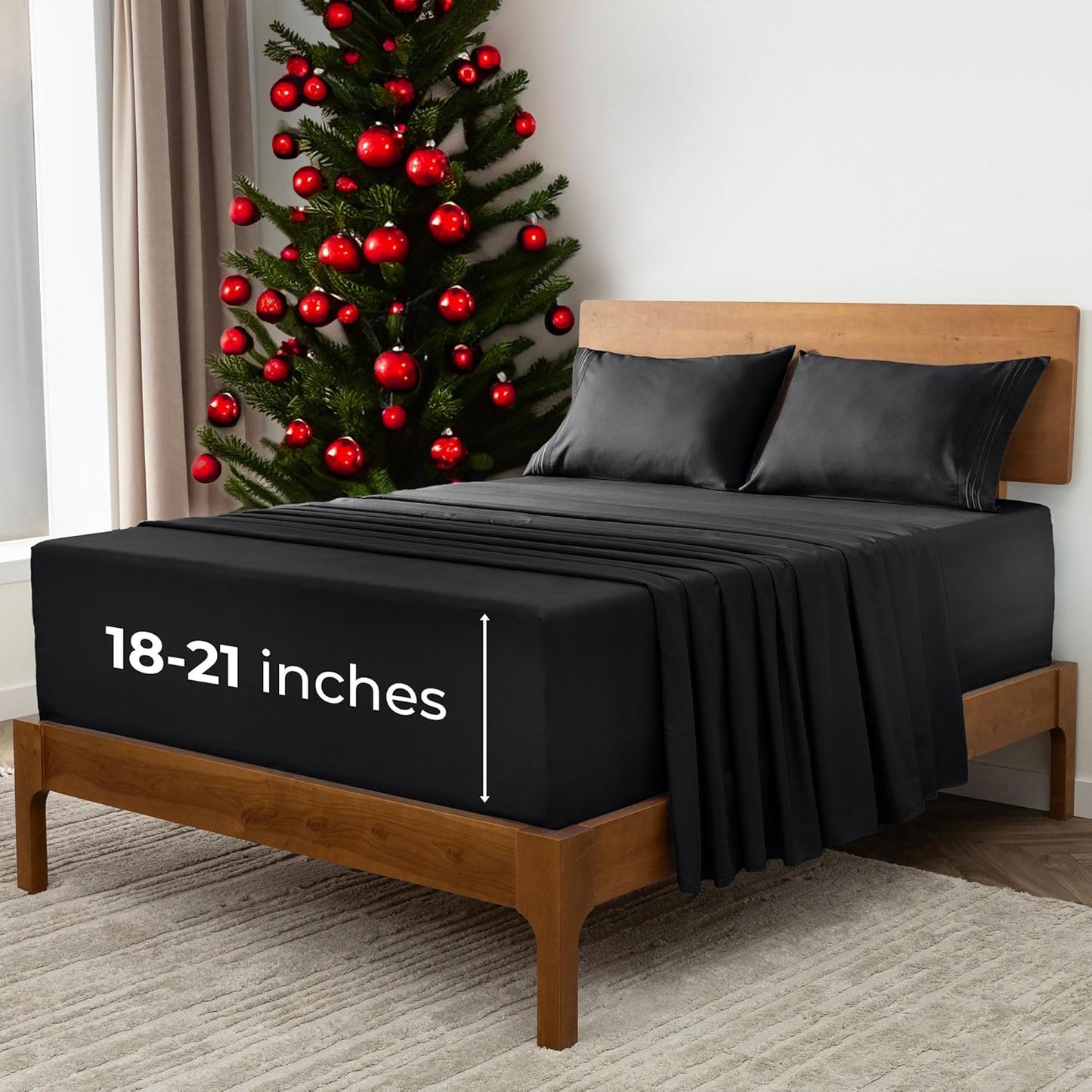 Mellanni Extra Deep King Sheets - 4 PC Iconic Collection Bedding - Hotel Luxury, Ultra Soft, Cooling Bed Sheets - Wrinkle, Fade, Stain Resistant (King, Black)
