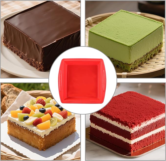 Silicone Square Brownie Pan 2 Pack, 8x8 Baking Pan for Brownies, Cakes, Bread, Pie & Lasagna – BPA Free, Heat Resistant, Flexible Silicone baking mold, Oven, Microwave, Dishwasher Safe