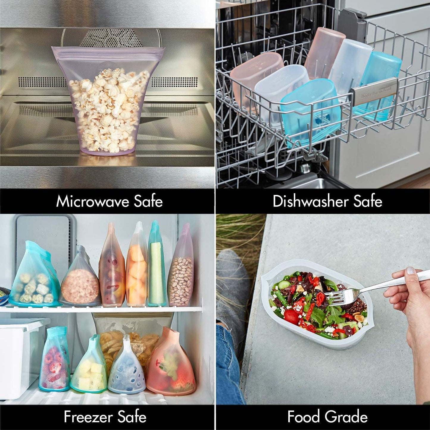 Zip Top Reusable Food Storage Bags | 3 Dish Set [Peach] | Silicone Meal Prep Container | Microwave, Dishwasher and Freezer Safe | Made in the USA