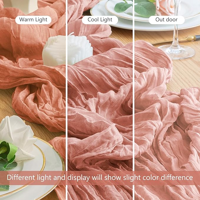 Wokceer Cheesecloth Table Runner 2Pack 10FT Dark Rose Boho Gauze Fall Thanksgiving Cheese Cloth Table Runner for Party Long Rustic Sheer Table Runners for Baby Bridal Shower Wedding Easter Table