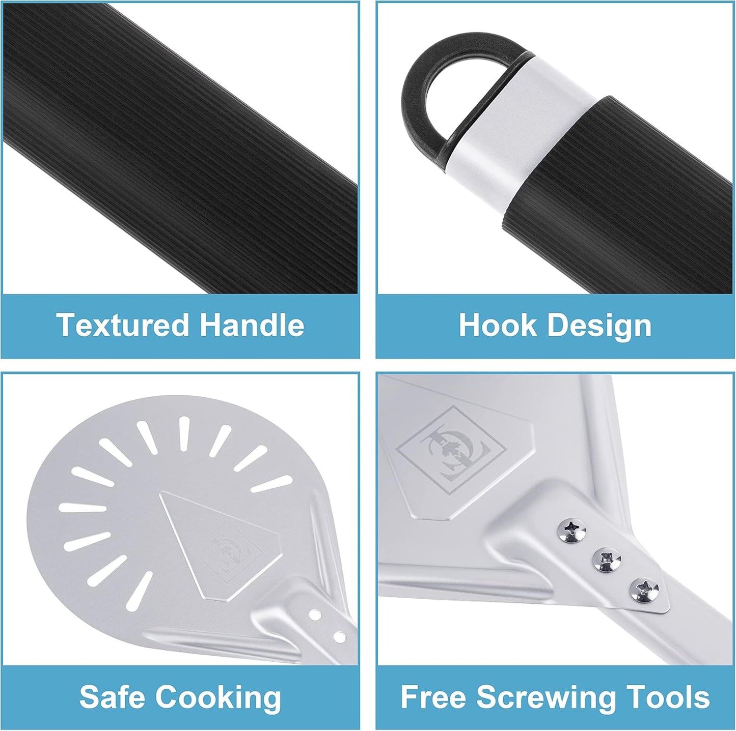 Pizza Turning Peel 8-Inch – Lightweight Aluminum Paddle with Rubber-Coated Aluminum Handle, Ergonomic Design, Ideal for Indoor & Outdoor Pizza Ovens