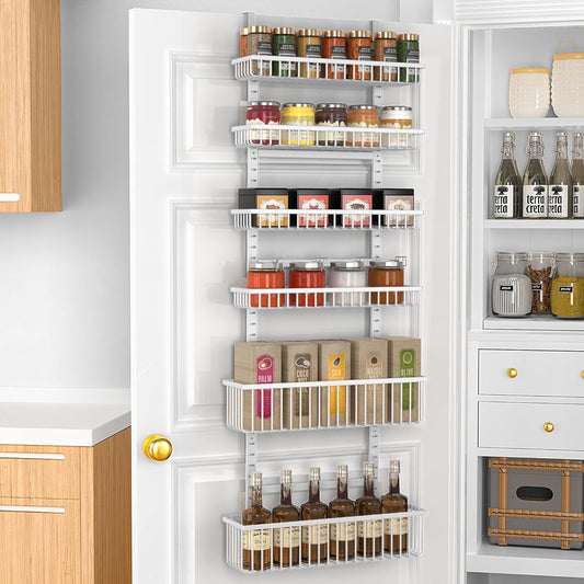 Moforoco 6-Tier Over The Door Pantry Organizer, Pantry Organization and Storage, Black Hanging Basket Wall Spice Rack Seasoning Shelves, Home & Kitchen Laundry Room Bathroom Essentials accessories