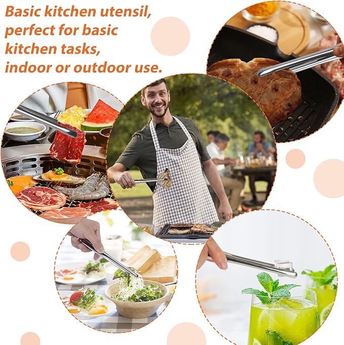 8 Pack Kitchen Tongs, Stainless Steel Serving Tongs with Non-Slip Tips for Cooking，Easily Control Kitchen Tweezer, Multi-Purpose Korean Tong for Baking, Food Plating, BBQ (7 Inch)