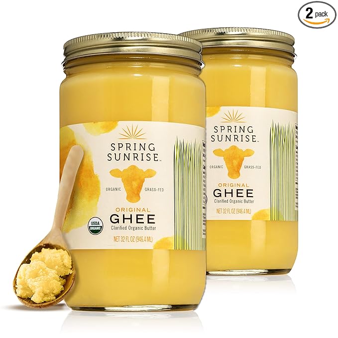 Spring Sunrise Grass Fed Organic Ghee - USDA Certified Clarified Butter - Keto & Paleo Friendly, Non-GMO, Gluten & Casein Free Cooking Oil - Sustainably Sourced - 32 oz Jar, 2 pack