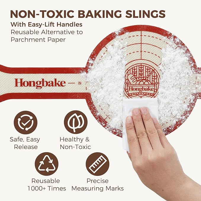 HONGBAKE 8 Inch Round Cake Pan Set for Baking with 2 Pcs Silicone Baking Sling Mats, Nonstick Circle Cake Pans Set of 2, 2.5" Deeper Layer Cake Tin for Oven, Cheesecake Mold, Huty Duty, Golden