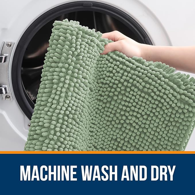 OLANLY Bathroom Rugs 59x24, Extra Soft Absorbent Chenille Bath Rugs, Rubber Backing Quick Dry, Machine Washable Bath Mats for Bathroom Floor, Tub and Shower, Home Decor Accessories, Sage Green