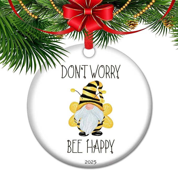 Bee Happy Ceramic Christmas Ornaments, Bee Gifts for Friend, Birthday Gift for Bee Lover, Leaving Gift for Nature Lover