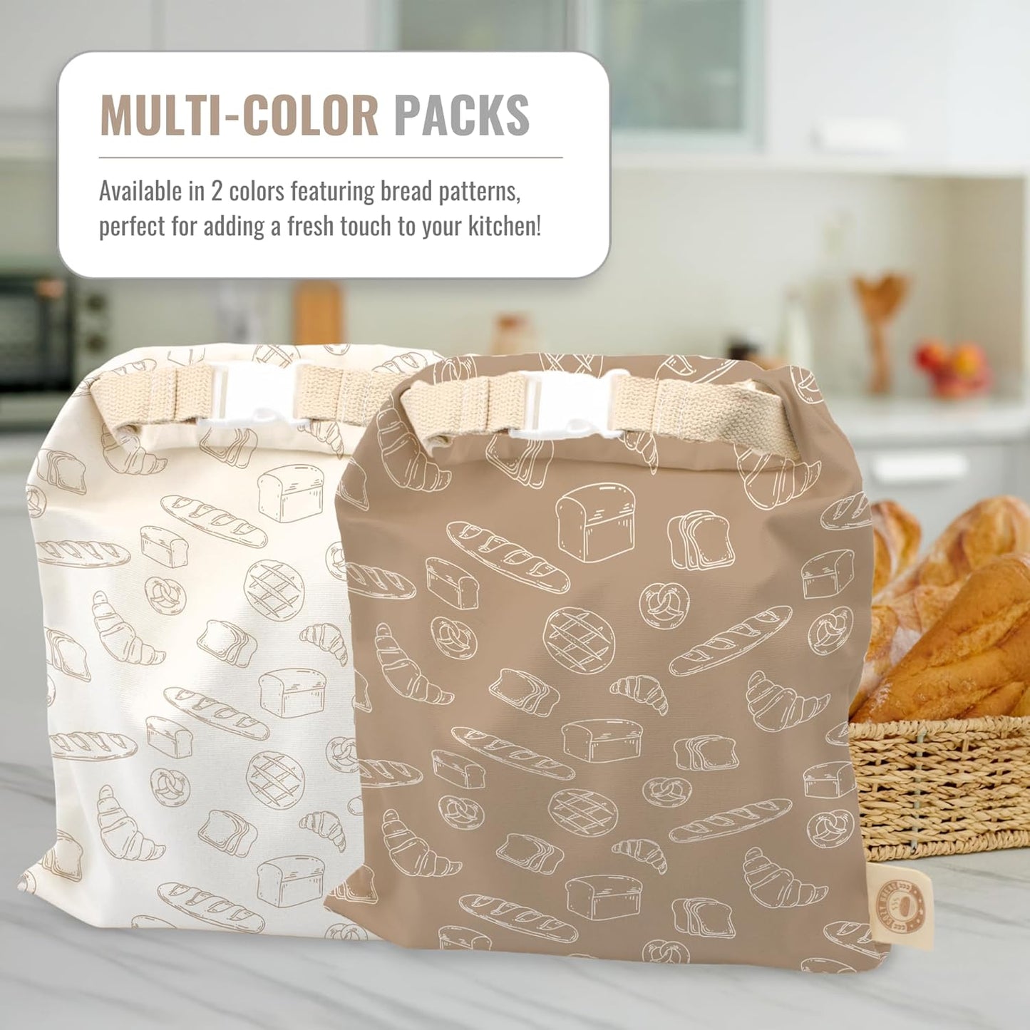Cozy Bread® Reusable Bread Bag Set for Home Bakers | USA Brand | Charming Designs (Bread)
