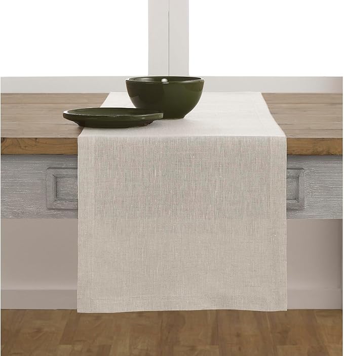 Solino Home Linen Table Runner 60 Inches - 100% Pure Linen Light Natural Table Runner 14 x 60 Inch Ideal for Dresser and Coffee Tables - Holiday - Athena
