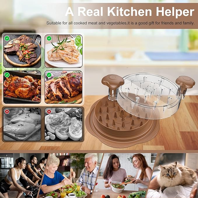 Chicken Shredder Large Chicken Breast Shredder Tool Twist with Brush&Fork, Visible Meat Shredder Machine, Anti-Slip Strip, Ergonomic Handle, BPA Free, Suitable for Pork Beef Chicken(Brown)