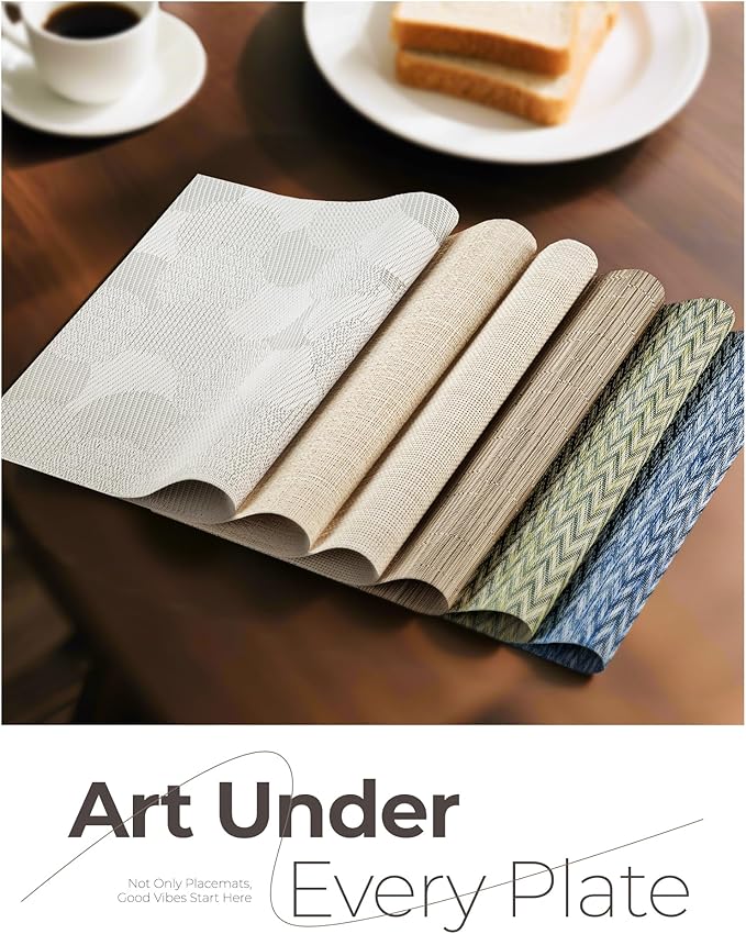 Leetaltree White Placemats Set of 8 - Heat Resistant Non-Slip Place mats for Dining Table, Washable Durable PVC Vinyl Woven Table Mats（White Circle,8）