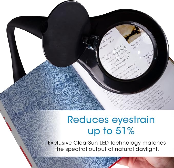 OttLite LED Desk Lamp with Adjustable Magnifier, Prevention Series - Designed to Reduce Eyestrain - Adjustable Flexible Neck, 4 Brightness Settings & Touch Controls - Crafting, Reading & Studying