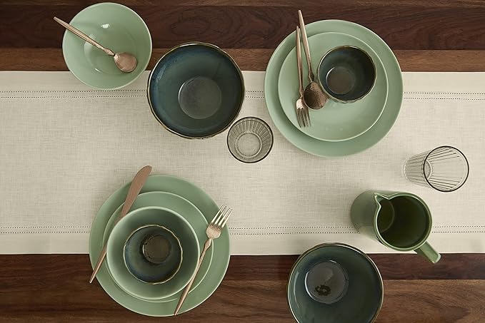 Solino Home Linen Ivory Table Runner 48 Inches - Double Hemstitch, 100% Pure Linen Coffee Table Runner 14 x 48 Inch Ideal for Dresser Tables - Christmas, Holiday, New Year