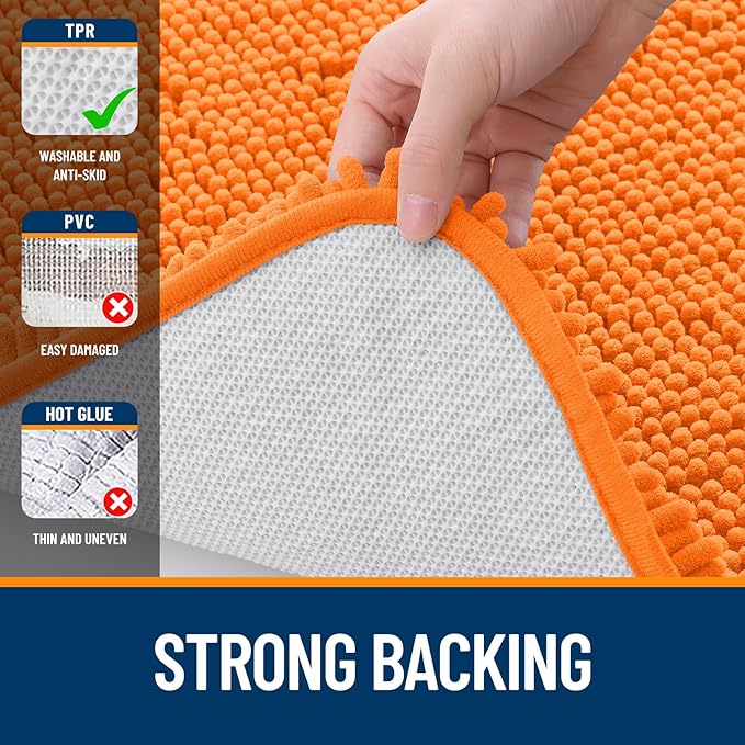 OLANLY Bathroom Rugs 24x16, Extra Soft Absorbent Chenille Bath Rugs, Rubber Backing Quick Dry, Machine Washable Bath Mats for Bathroom Floor, Tub and Shower, Home Decor Accessories, Orange