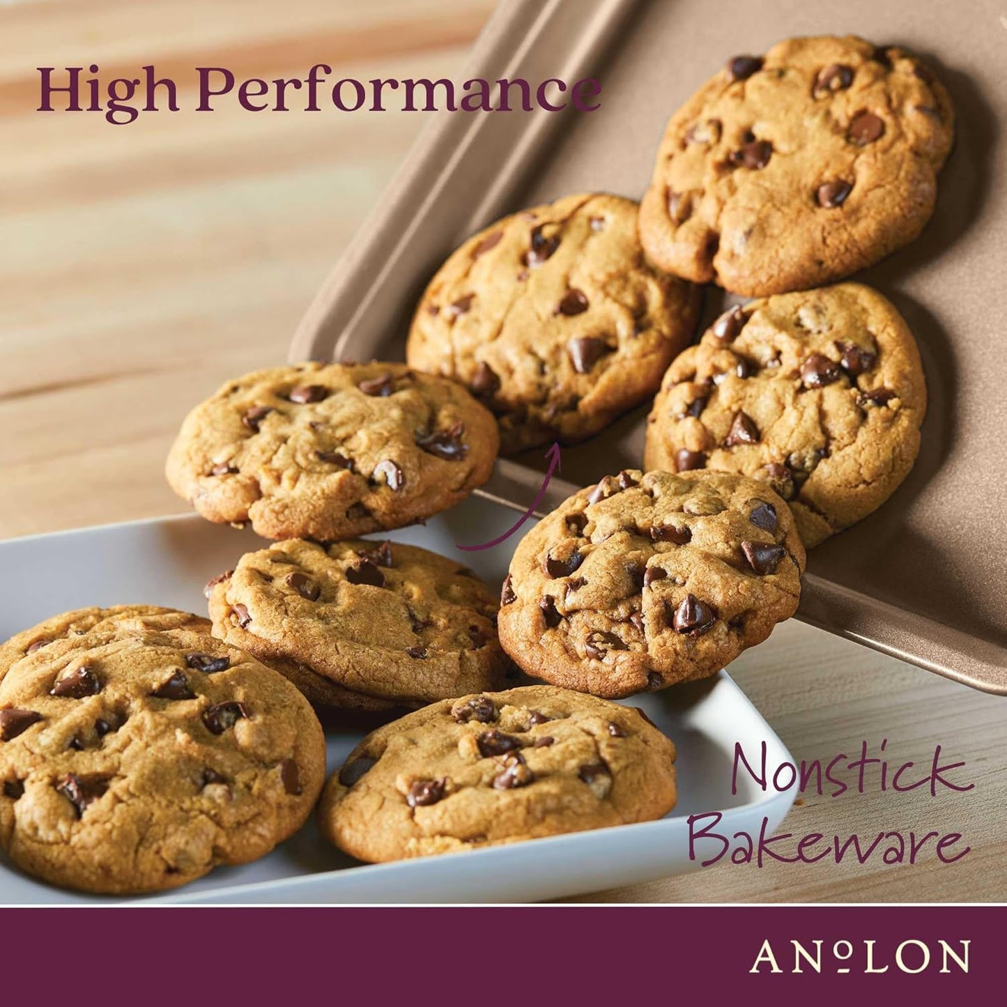 Anolon Gourmet Nonstick Bakeware Set with Nonstick Cookie Sheets / Baking Sheets - 3 Piece, Bronze Brown