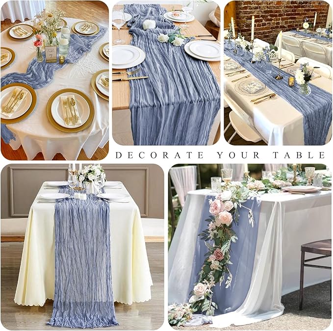 20 Pack Cheesecloth Table Runner Dusty Blue, Rustic Boho Gauze Fabric Table Runner Romantic Table Runner For Wedding, Festival, Birthday, Anniversary, Dinner and Outdoor Events (17.7 x 108 inch)