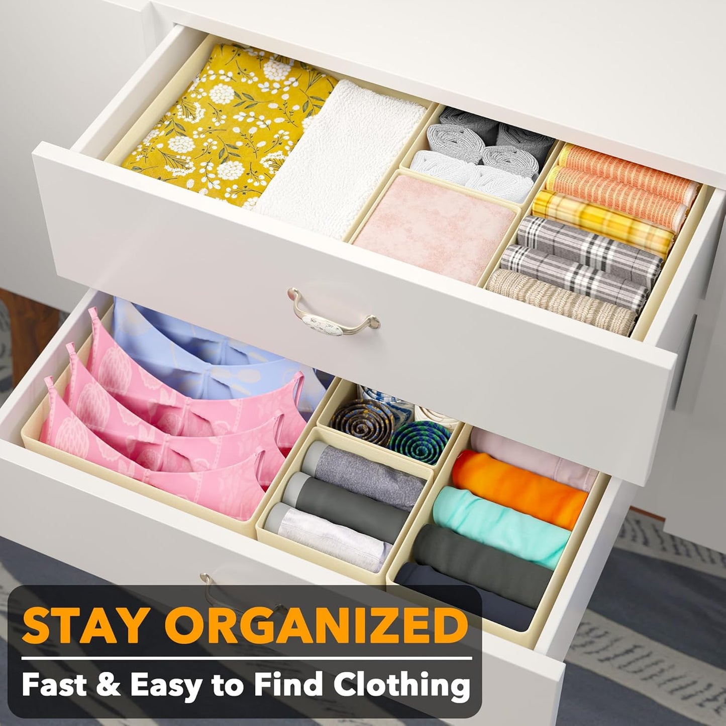 SpaceAid Drawer Organizer Clothes, 12 Pack Dresser Organizer Bins for Nursery, Closet Organization and Storage Dividers for Clothing, Baby Clothes, Underwears, Socks (Beige)