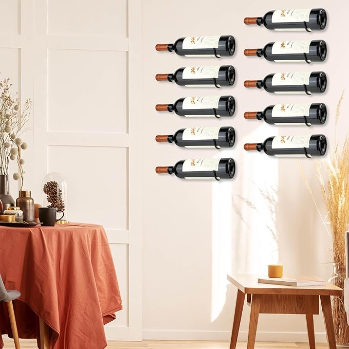 FLstudio Wall Mounted Wine Racks:6 Pack Wine Bottle Display and Storage - Hanging Bottle Holder Organizer for Living Room, Dining Room, Bar, Wine Cellar