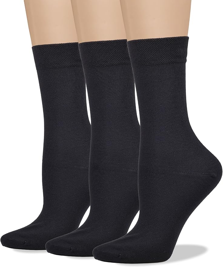 COTTON DAY Women's Soft Combed Cotton Dress Socks Seamless Toe Black White Gray Navy Blue Brown Beige