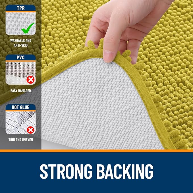 OLANLY Bathroom Rugs 30x20, Extra Soft Absorbent Chenille Bath Rugs, Rubber Backing Quick Dry, Machine Washable Bath Mats for Bathroom Floor, Tub and Shower, Home Decor Accessories, Deep Mustard