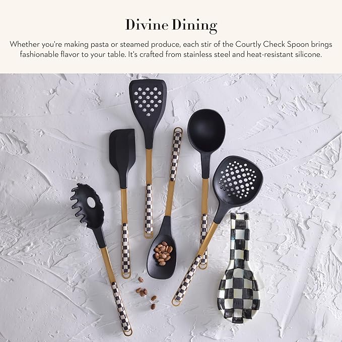 MACKENZIE-CHILDS Kitchen Spoon, Silicone Cooking Spoon, Black-and-White Courtly Check