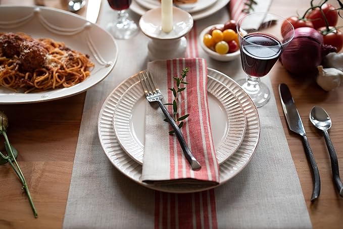 Solino Home Linen Table Runner 120 Inches Long - 100% Pure Linen Farmhouse Red and Natural Table Runner 14 x 120 Inch Ideal for Dining, Christmas, Holiday, Winter, New Year