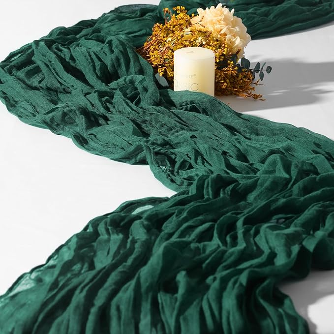 15 Packs Cheesecloth Table Runner Emerald Green,10 Ft Dark Green Rustic Gauze Boho Wedding Table Runner Decoration, Wedding Table Decor for Wedding Party Bridal Shower Table,21.5x120in
