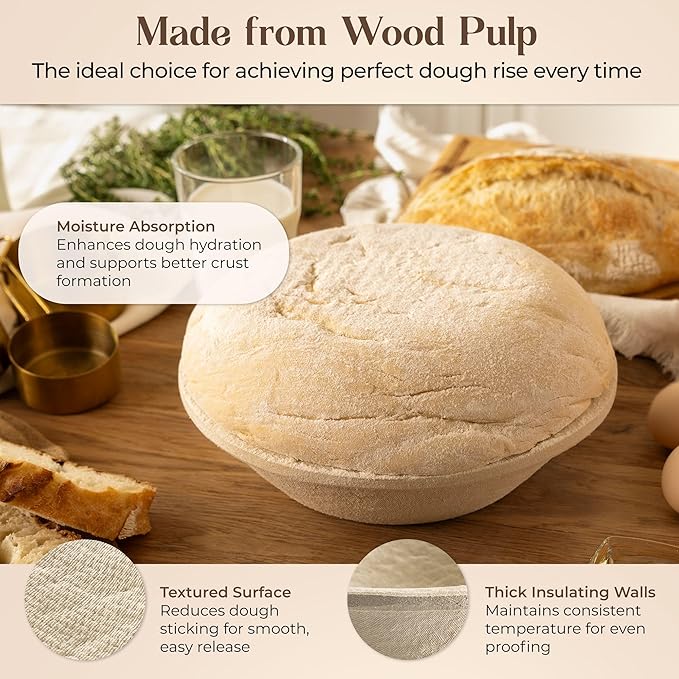 Wood Pulp Banneton Bread Proofing Basket – 13" Oval 2.2LB Brotform, Smooth Surface– Non-Stick Natural Wood Pulp Pressed for Durability– Made in Germany Proofing Baskets for Sourdough Bread Baking