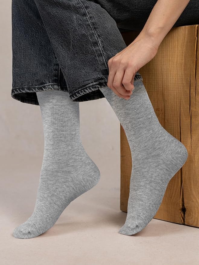 COTTON DAY Women's Soft Combed Cotton Dress Socks Seamless Toe Black White Gray Navy Blue Brown Beige