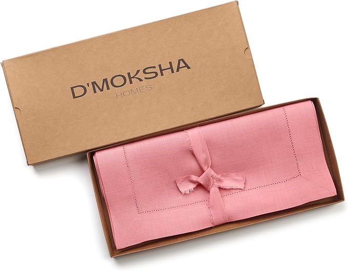 D'Moksha Homes Linen Dusty Pink Table Runner 108 Inches Long - 100% Pure Linen 14 x 108 Inch Table Runner for Winter, Christmas, Holiday, New Year - Classic Hemstitch
