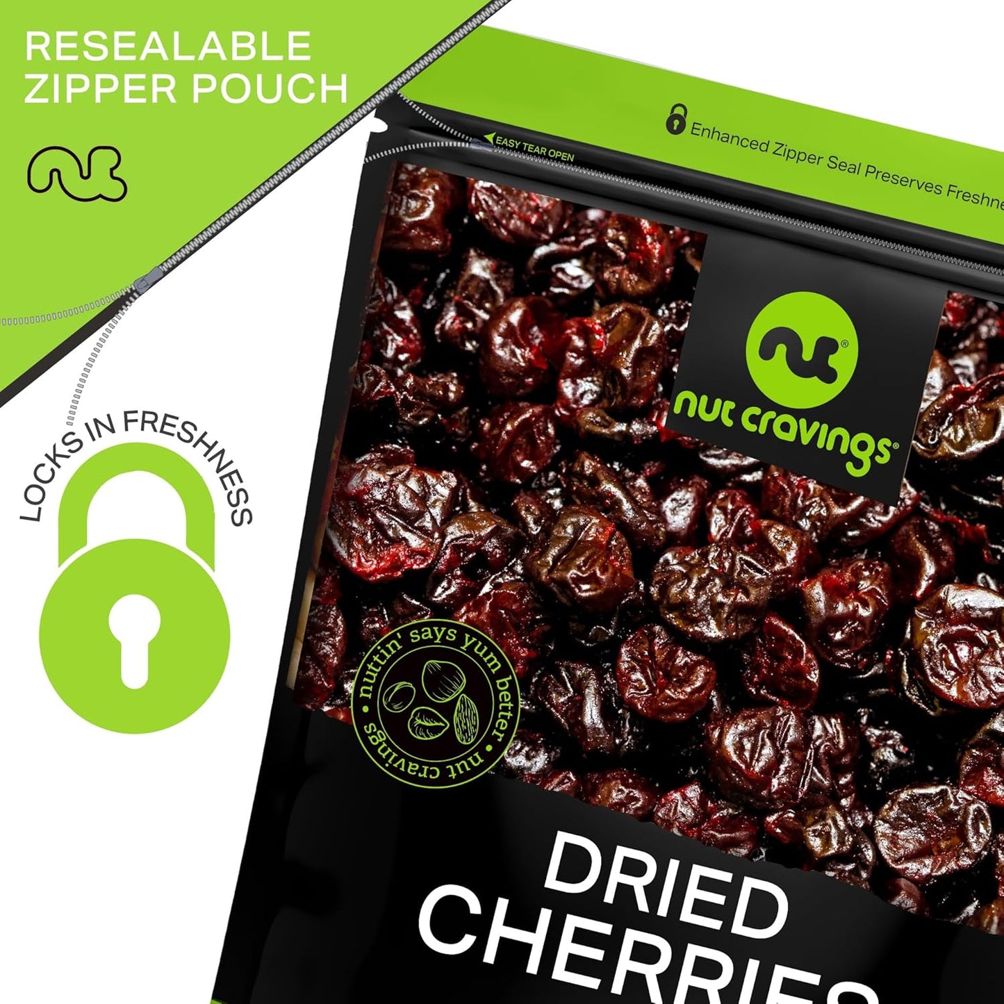 NUT CRAVINGS - Sun Dried Sour Tart Cherries, Lightly Sweetened (16oz, 1 LB) Bulk Dry Fruits Packed Fresh in Resealable Bag - Sweet Healthy Snack, Naturally Grown, Vegan, Kosher