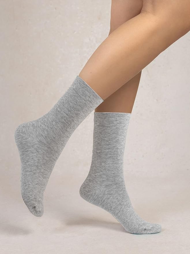 COTTON DAY Women's Soft Combed Cotton Dress Socks Seamless Toe Black White Gray Navy Blue Brown Beige