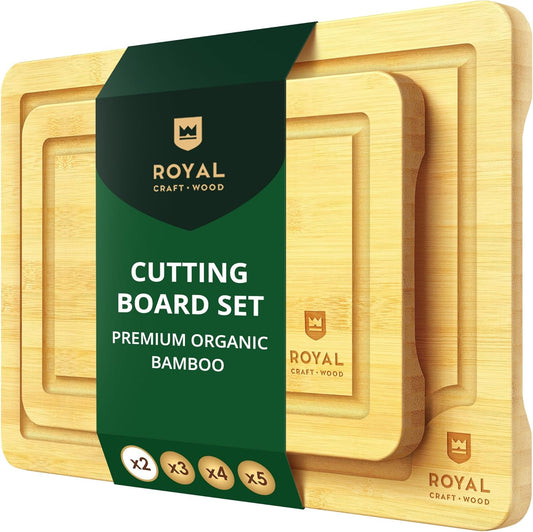 Chopping Board Set of 2 - Wooden Cutting Boards for Kitchen Meal Prep & Serving - Bamboo Wood Cutting Board Set - Charcuterie & Chopping Butcher Block for Meat - Kitchen Gadgets Gift