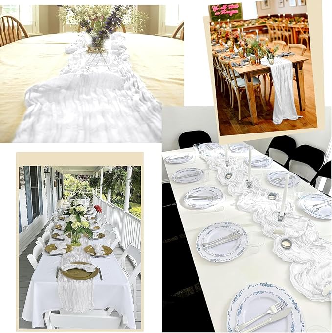 12 Pack White Table Runner 10Ft Cheesecloth Table Runner Rustic Gauze Table Runners Romantic Long Sheer Fabric Cheese Cloth Table Runners for Wedding Party Bridal Baby Shower