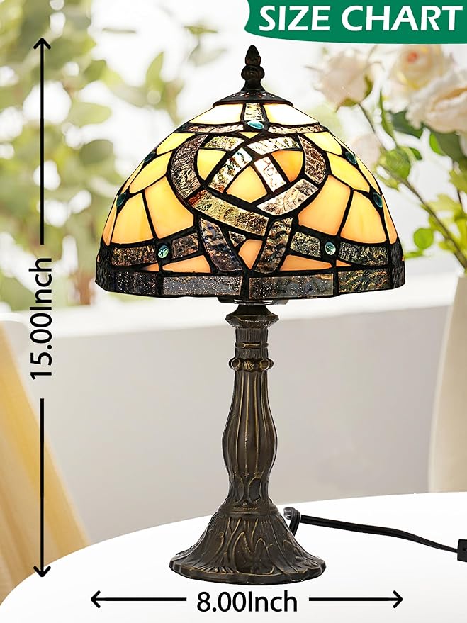 KY&BOSAM Tiffany Table Lamps Irish Celtic17500 Lumens UL Style Light Stained Glass Lamp Shade +E26 Bulb Holder+ Metal Base 8*8*14Inch Family Bedroom Living Room Office Memory St Patrick's Day Decor