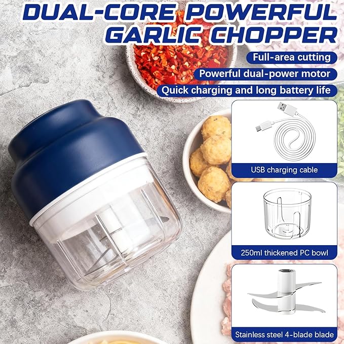 Electric Mini Garlic Chopper Set,2025 New Small Garlic Chopper Mincer,Electric Food Chopper Tool,USB Rechargeable, Wireless Veggie Grinder,Kitchen Appliances